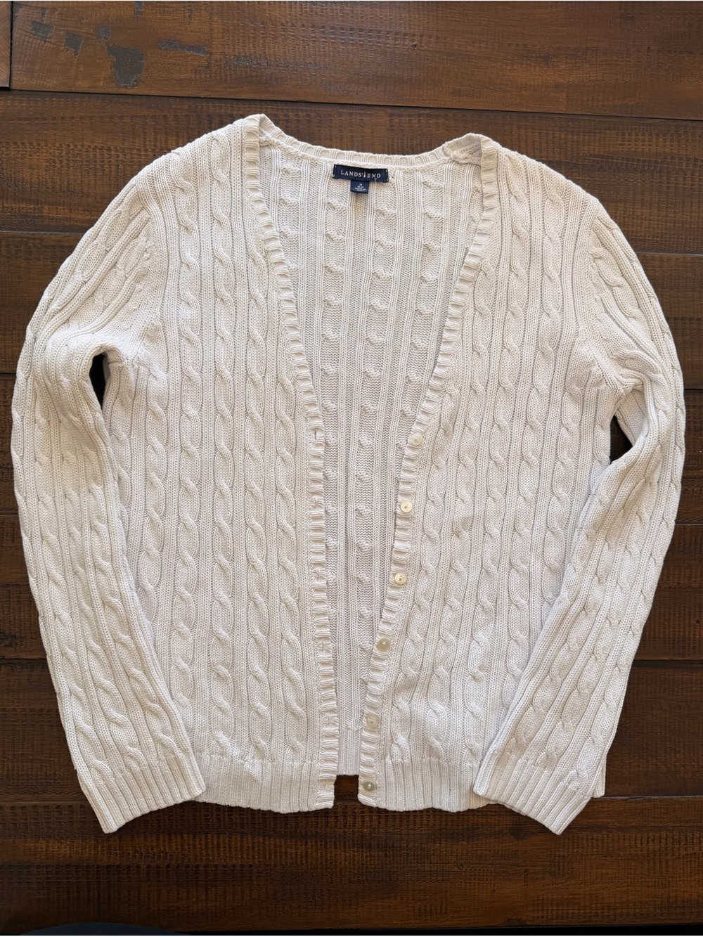 Lands' End Cream Cable‑Knit Button‑Front Cardigan